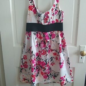 B. Smart Midi White, Black, & Pink Floral Dress